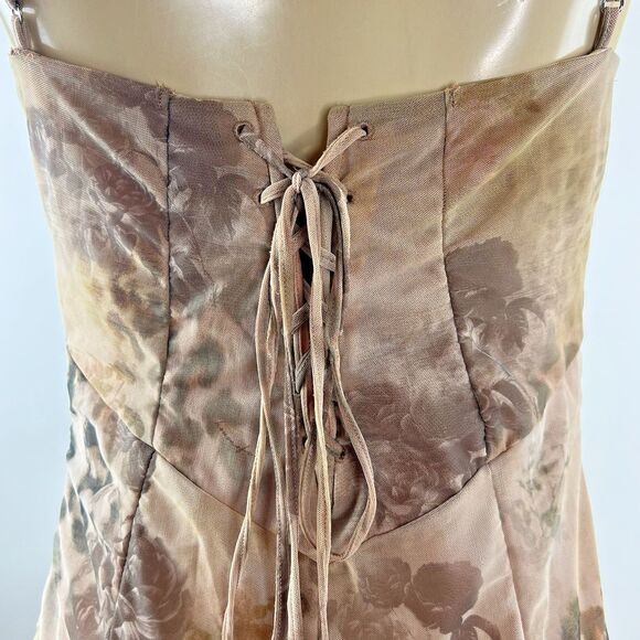 HOUSE OF CB Azia Dress Size L+ Plus Cup Maxi Cream Floral Print Mesh Lace Up - Picture 11 of 16